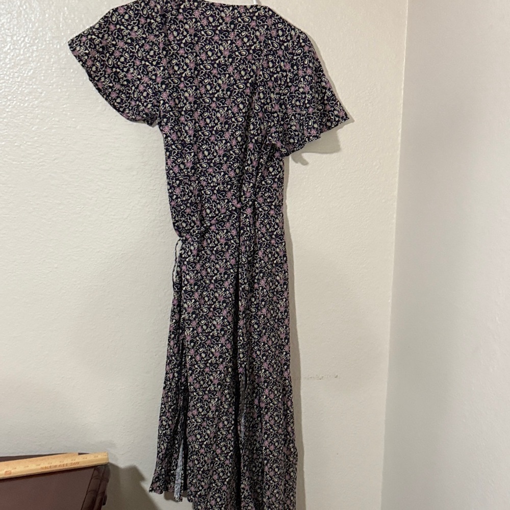 Marine Layer hemp emylyn Black Floral wrap Midi Dress pockets - Picture 11 of 15